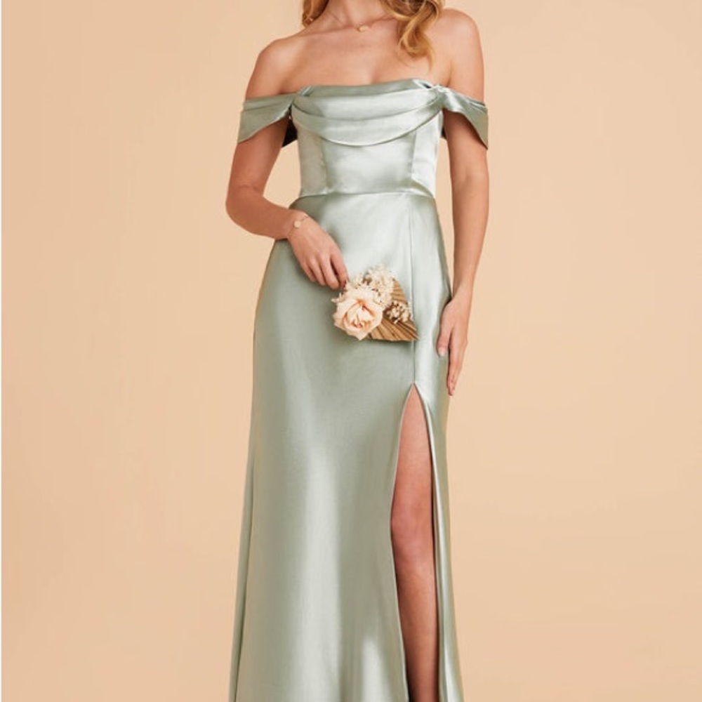 NWT Birdy Grey Mia Shiny Satin Bridesmaid Dress - Moss Green (Size L)